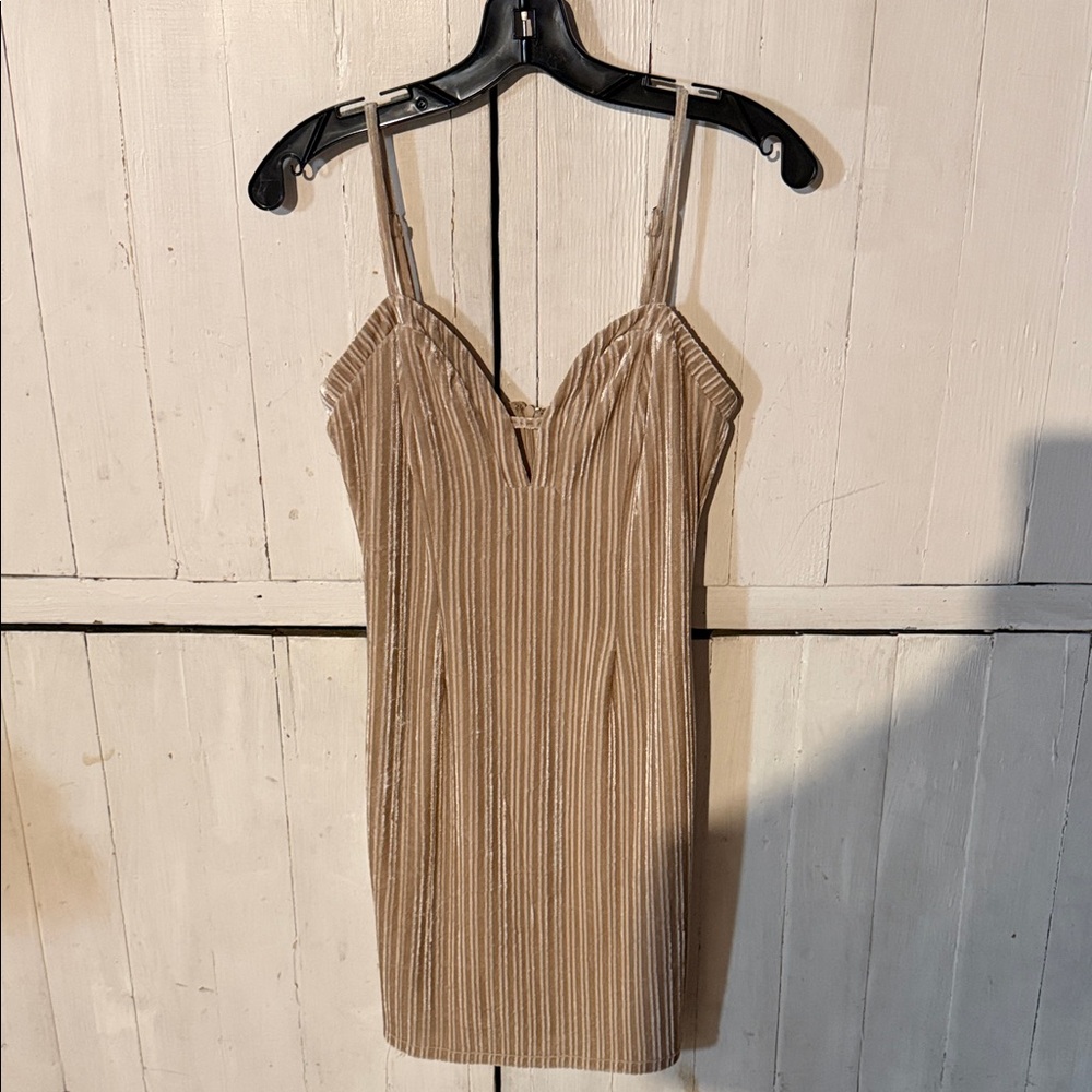 Chic Tan Strappy Mini Dress